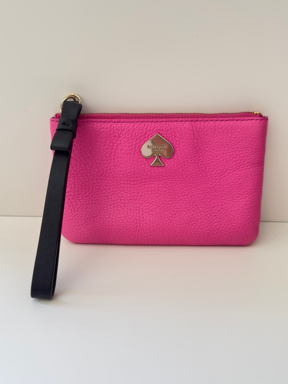 kate spade Hot Pink Leather Wristlet with Black Strap